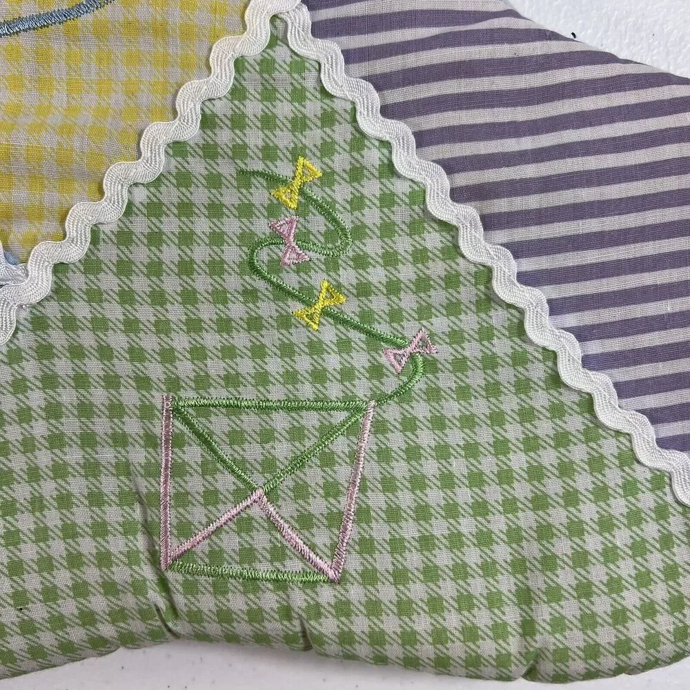 Vintage 2003 Pastel Stocking‎ Embroidered Teddy Bear Blocks Patchwork Baby